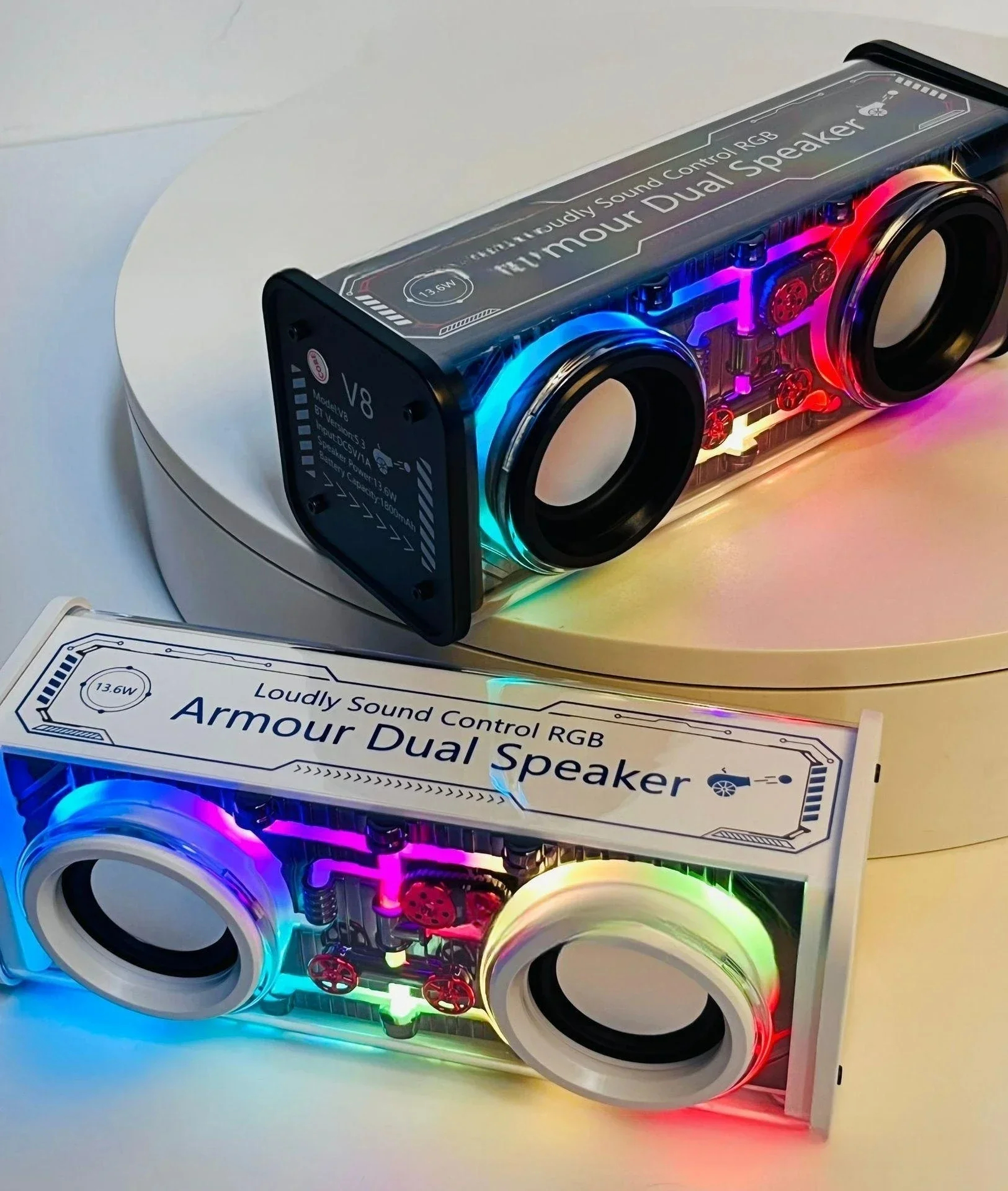 [FN] V8 ลำโพงไร้สาย  เคสใส  ไฟ rgb ลำโพงไร้สาย ลำโพง TWS Cyberpunk transparent 3D Wireless Bluetooth Speaker ซับวูฟเฟอร์ ( บลูทูธ , USB, การ์ด TF, วิทยุ)