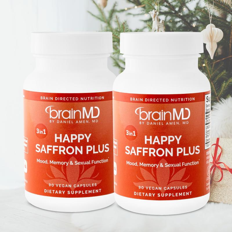 Bottle careHappy Saffron Plus, 2-Pack Mood Support Supplement with Saffron, Curcumin + Zinc by Dr. Daniel AmenBottle care