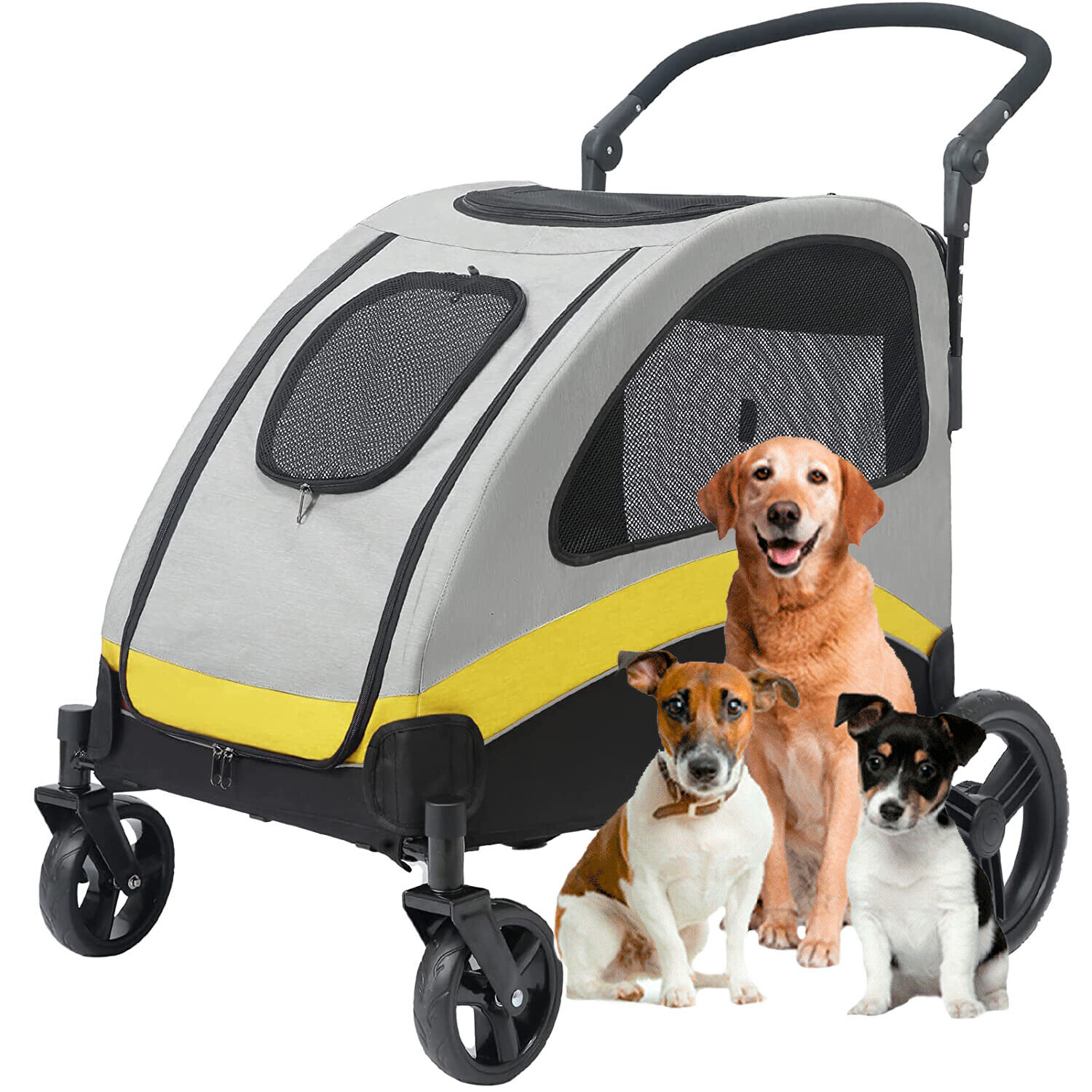 WISFOR XXL Heavy Duty Dog Stroller Double Door Pet Trolley Carrier Waterproof Traval Cart Foldable Pushchair Pram Jogger
