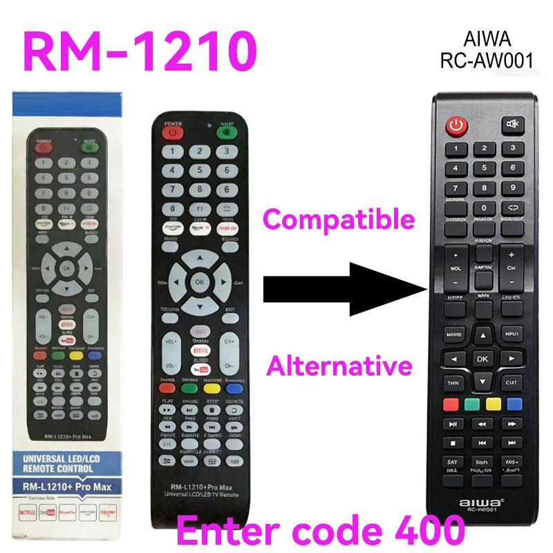 A brand new LED TV remote control for the RM-1210, a replacement for the Aiwa TV remote control (enter code 400).